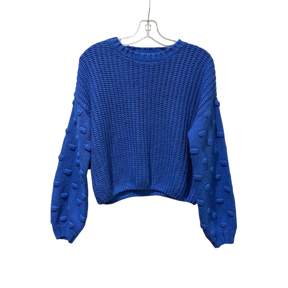 Moon & Madison Royal Blue Balloon Sleeve Chunky Knit Sweater Small